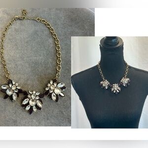 J. Crew plum purple clear Crystal gem jewelled flower statement necklace